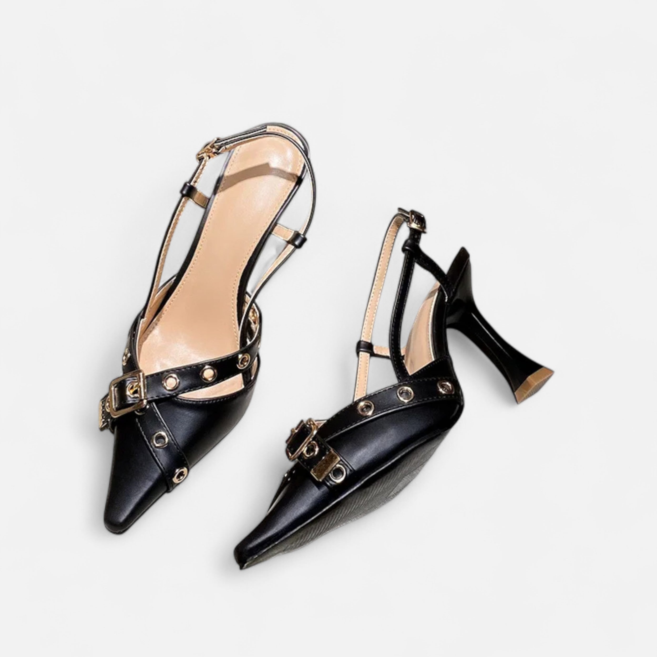 Vellouran | Cross Strap Belt Buckle Stiletto Heels