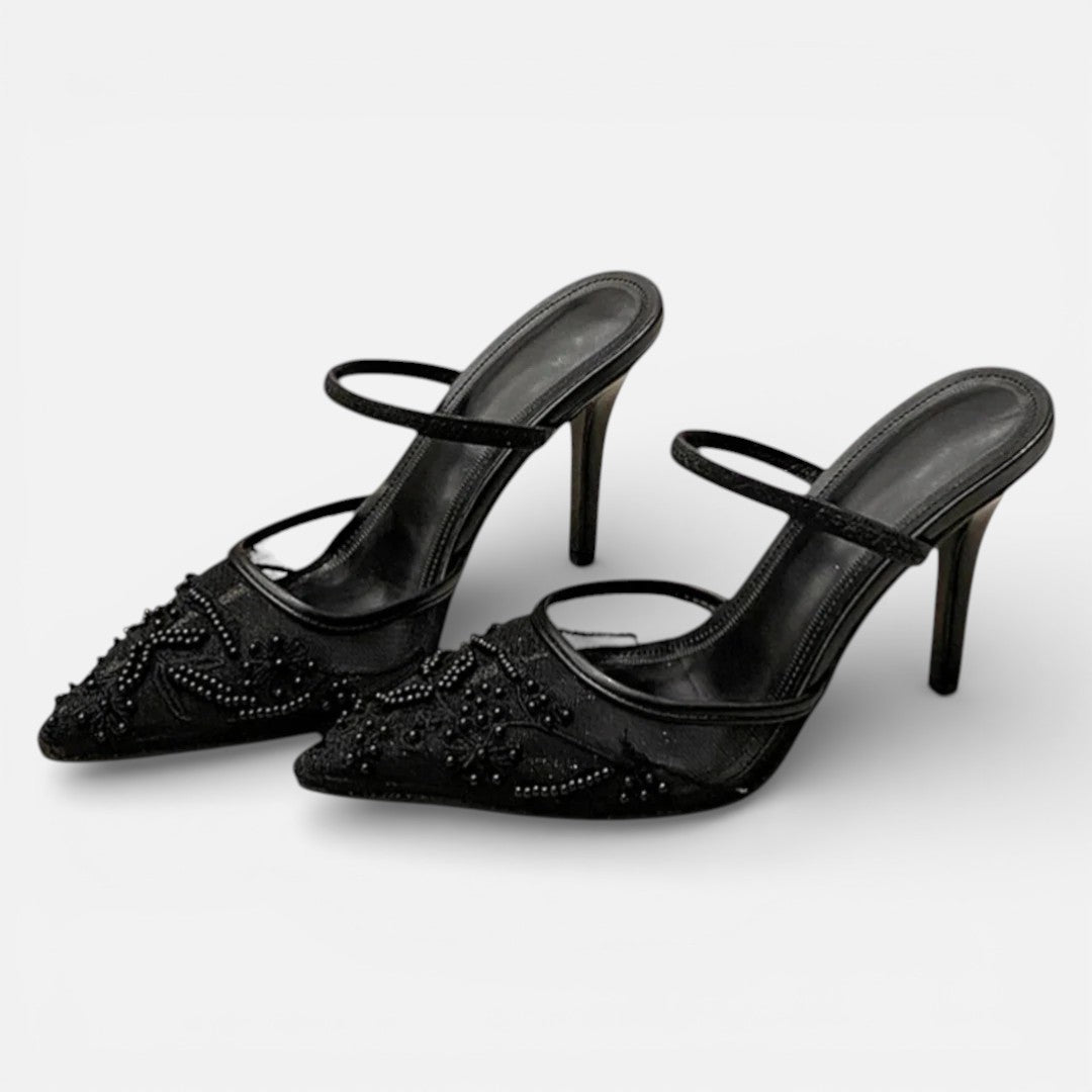 Vellouran | Women's Embroidered Mesh Heels