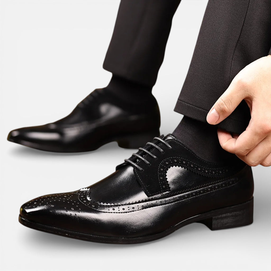 Vellouran | Men's Formal Oxford Dress Shoes with Glossy Look and Wingtip Detail
