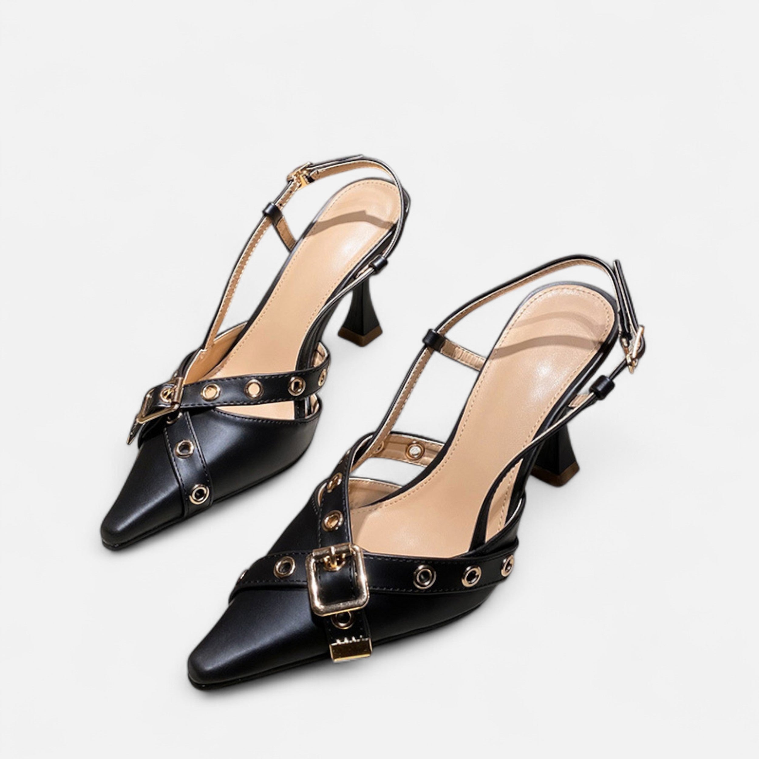 Vellouran | Cross Strap Belt Buckle Stiletto Heels