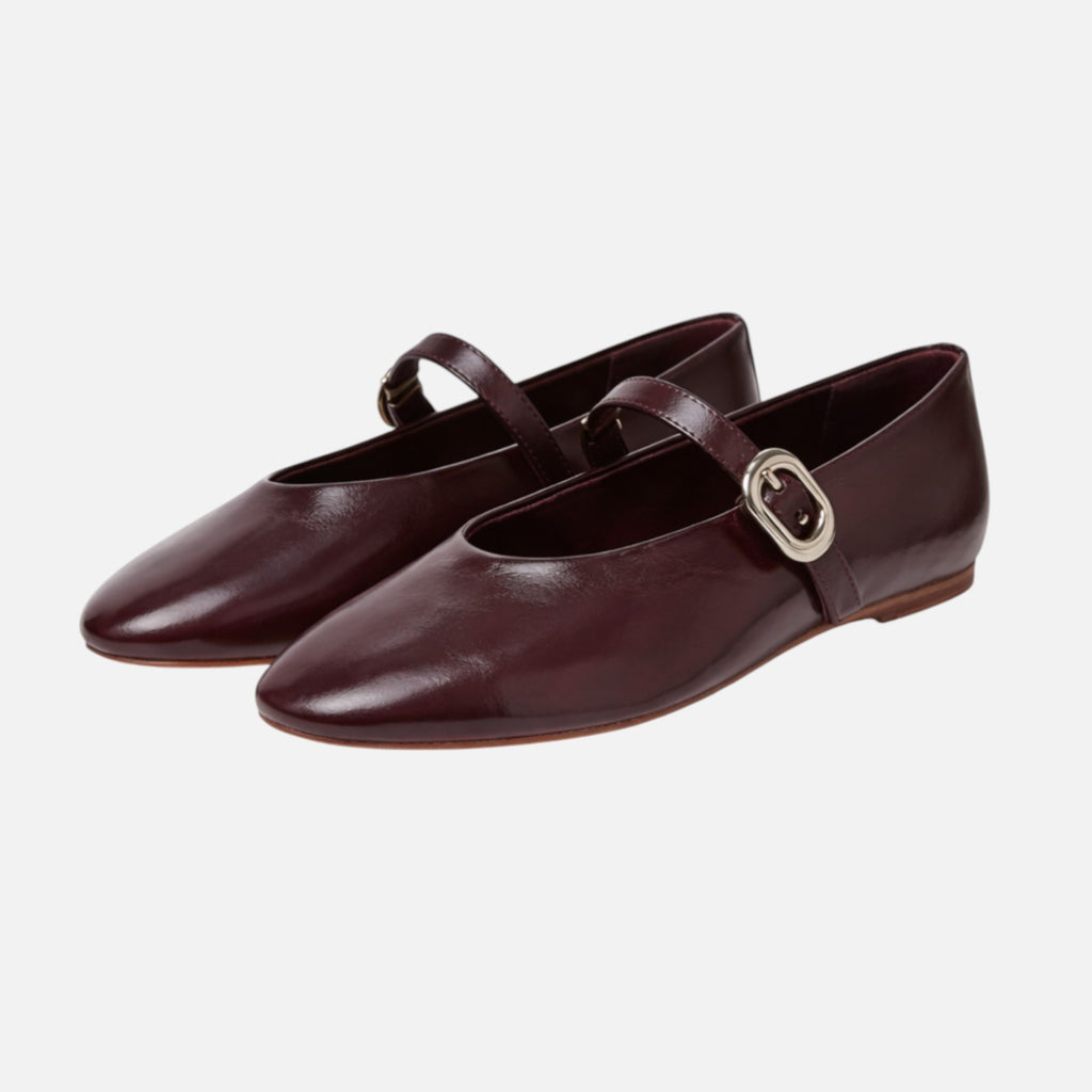 Vellouran | Women's Polished Burgundy Mary Jane Flats