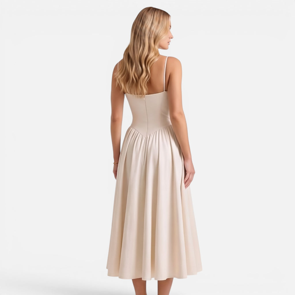 Vellouran | Women's Elegant Corset Midi Dress with Adjustable Straps