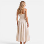 Vellouran | Women's Elegant Corset Midi Dress with Adjustable Straps
