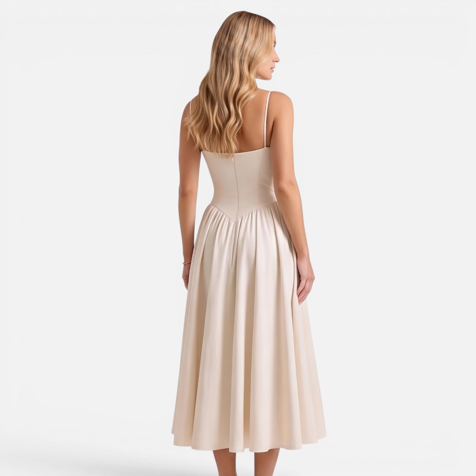 Vellouran | Women's Elegant Corset Midi Dress with Adjustable Straps