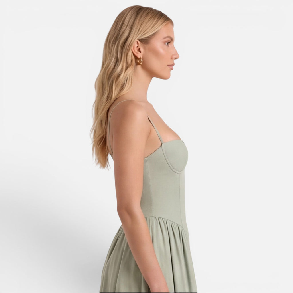Vellouran | Women's Elegant Corset Midi Dress with Adjustable Straps