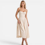 Vellouran | Women's Elegant Corset Midi Dress with Adjustable Straps