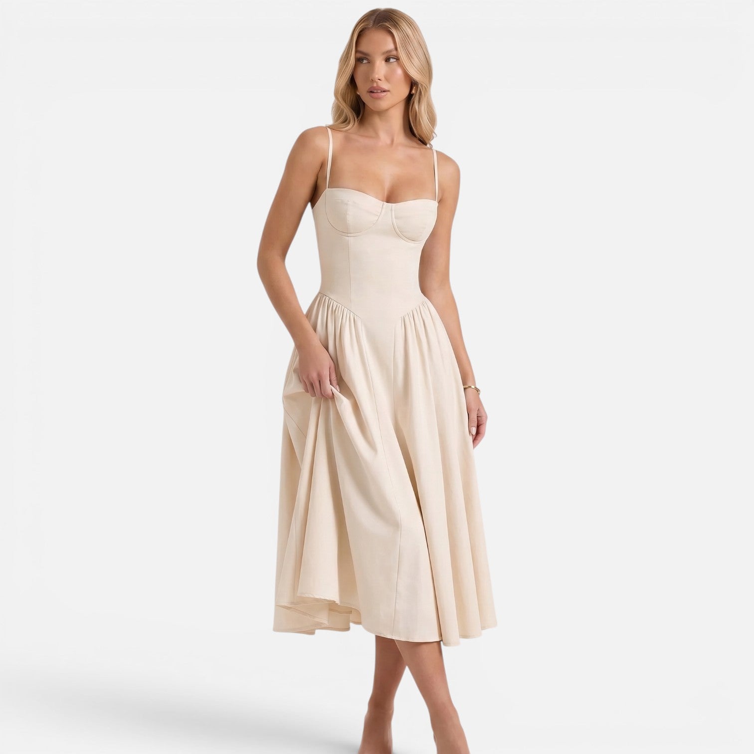 Vellouran | Women's Elegant Corset Midi Dress with Adjustable Straps