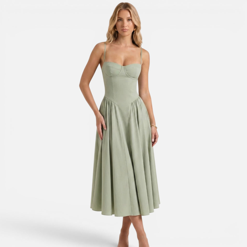 Vellouran | Women's Elegant Corset Midi Dress with Adjustable Straps