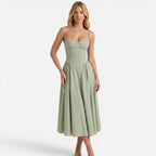 Vellouran | Women's Elegant Corset Midi Dress with Adjustable Straps