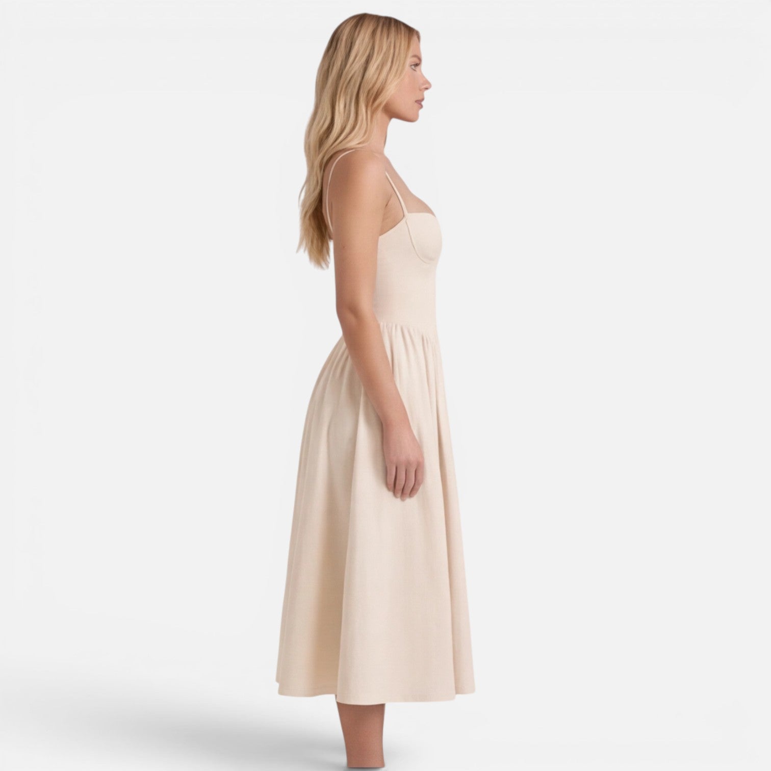 Vellouran | Women's Elegant Corset Midi Dress with Adjustable Straps