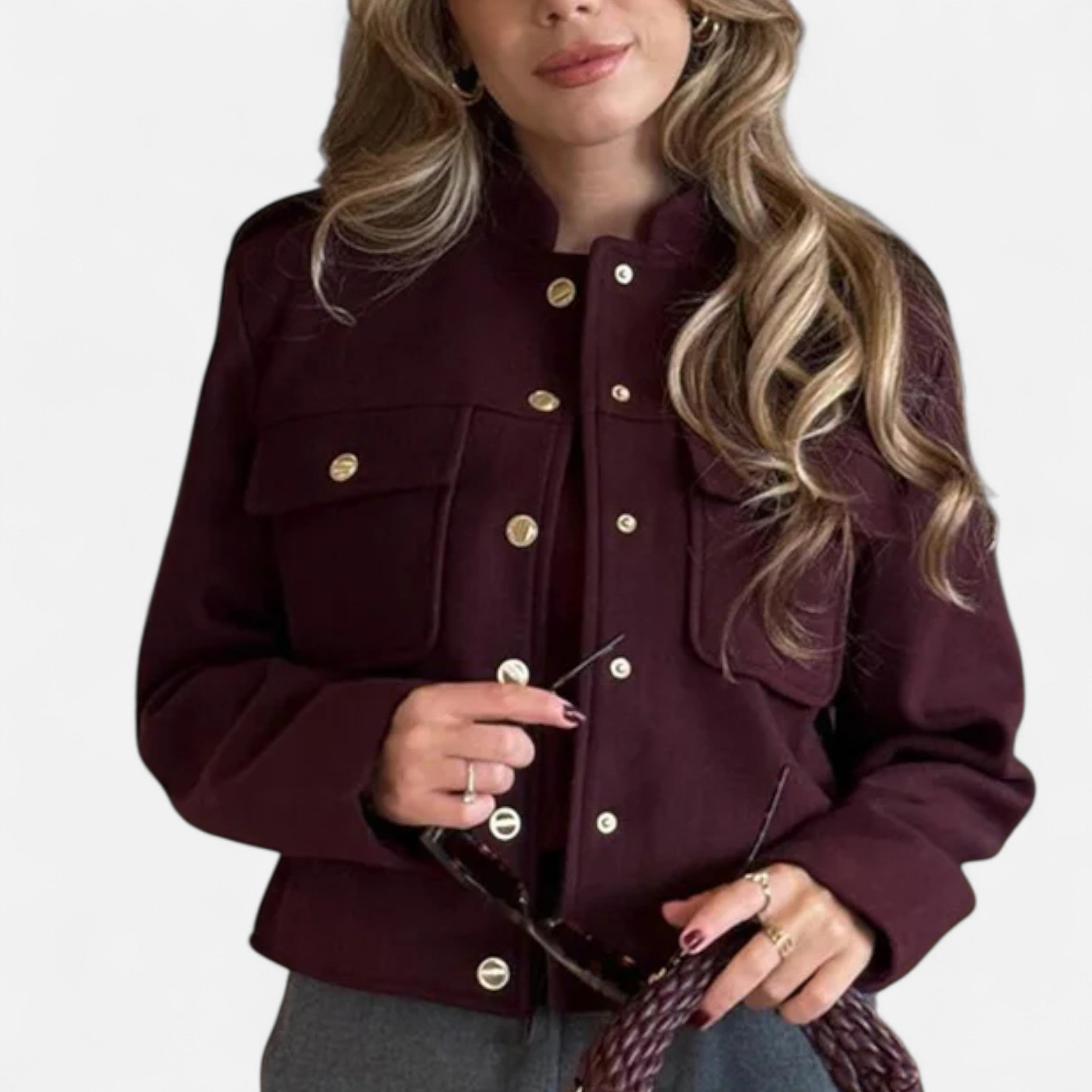 Vellouran | Women’s Burgundy Military-Style Cropped Jacket