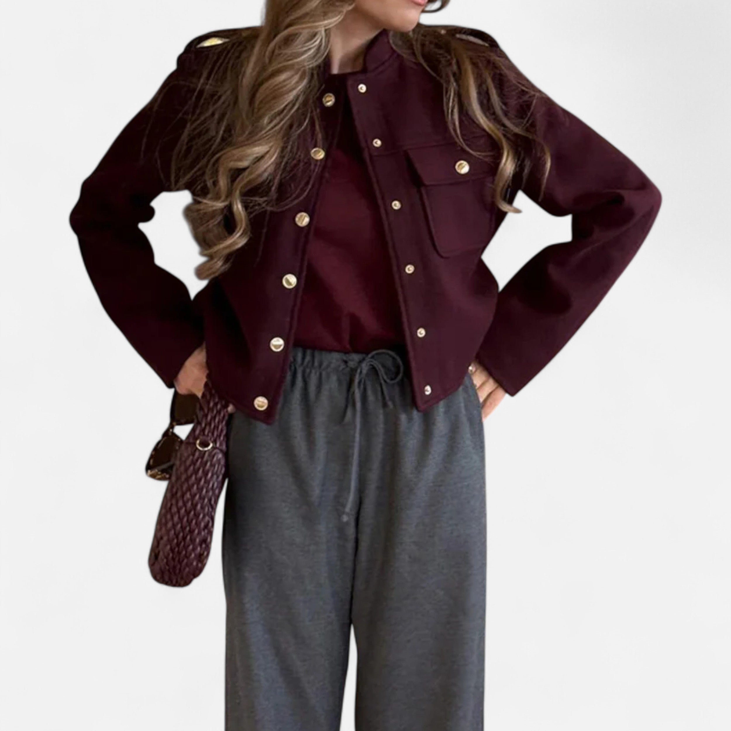 Vellouran | Women’s Burgundy Military-Style Cropped Jacket
