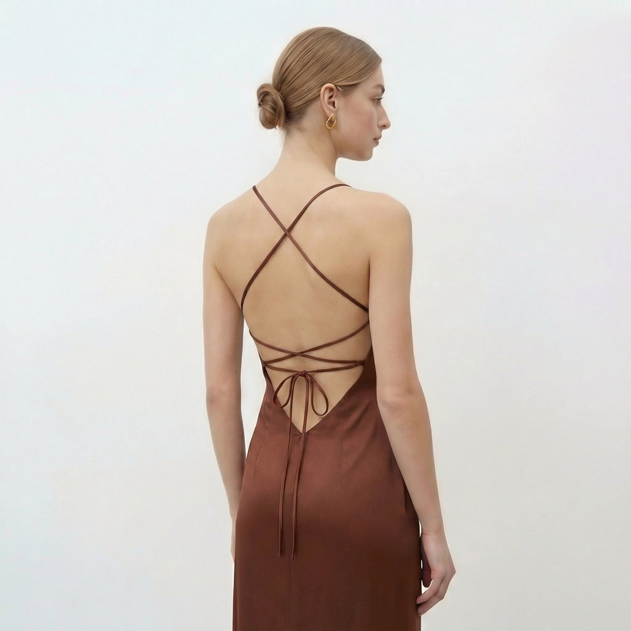 Vellouran | Women's Maxi Dress with Thin Straps and Open Back