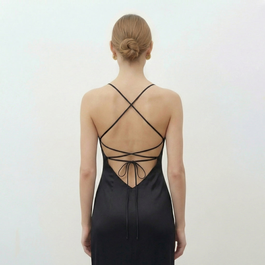 Vellouran | Women's Maxi Dress with Thin Straps and Open Back