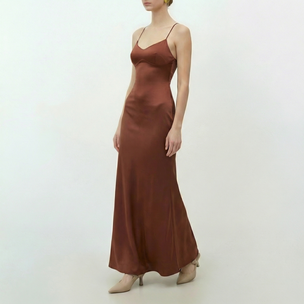 Vellouran | Women's Maxi Dress with Thin Straps and Open Back