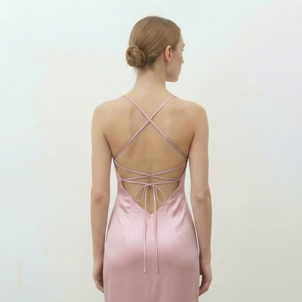 Vellouran | Women's Maxi Dress with Thin Straps and Open Back