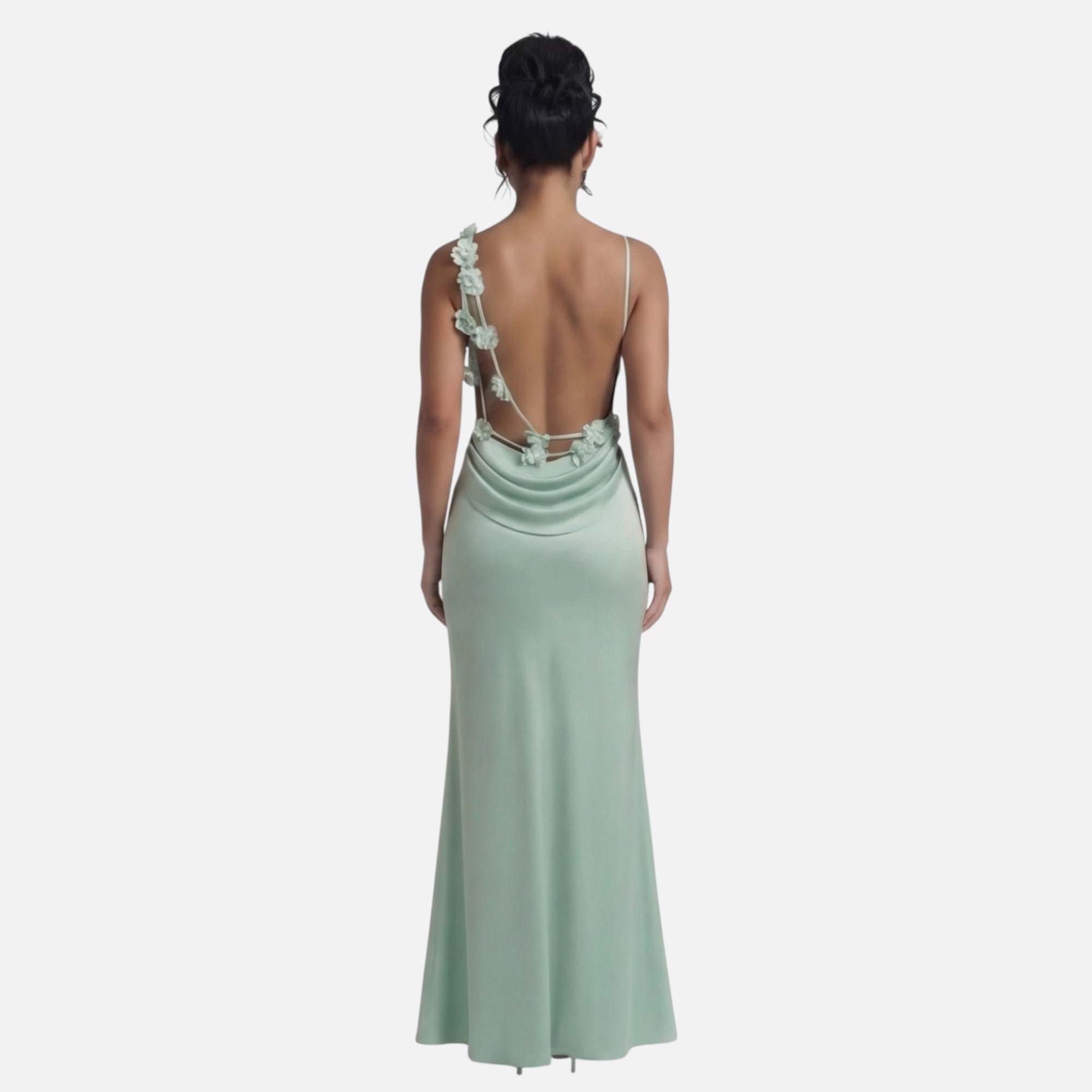 Vellouran | Women's Maxi Dress with Draped Neckline and Floral Backstraps