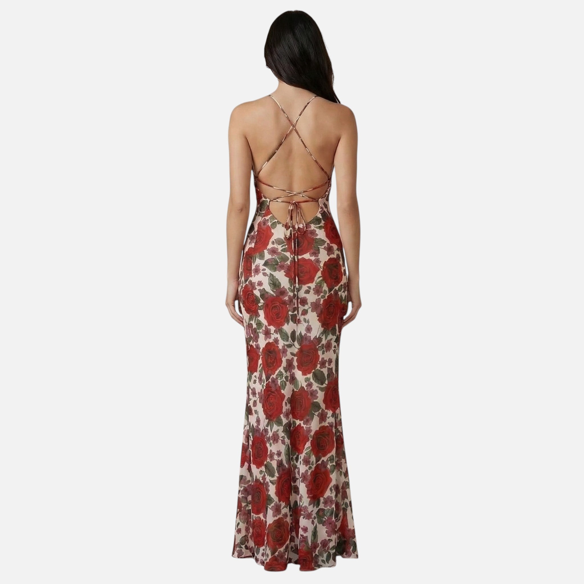 Vellouran | Women's Floral Maxi Dress with Open Back and Spaghetti Straps