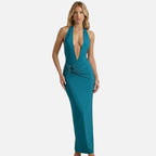 Vellouran | Women's Maxi Dress with Halter Neckline and Ruched Waist