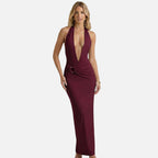 Vellouran | Women's Maxi Dress with Halter Neckline and Ruched Waist