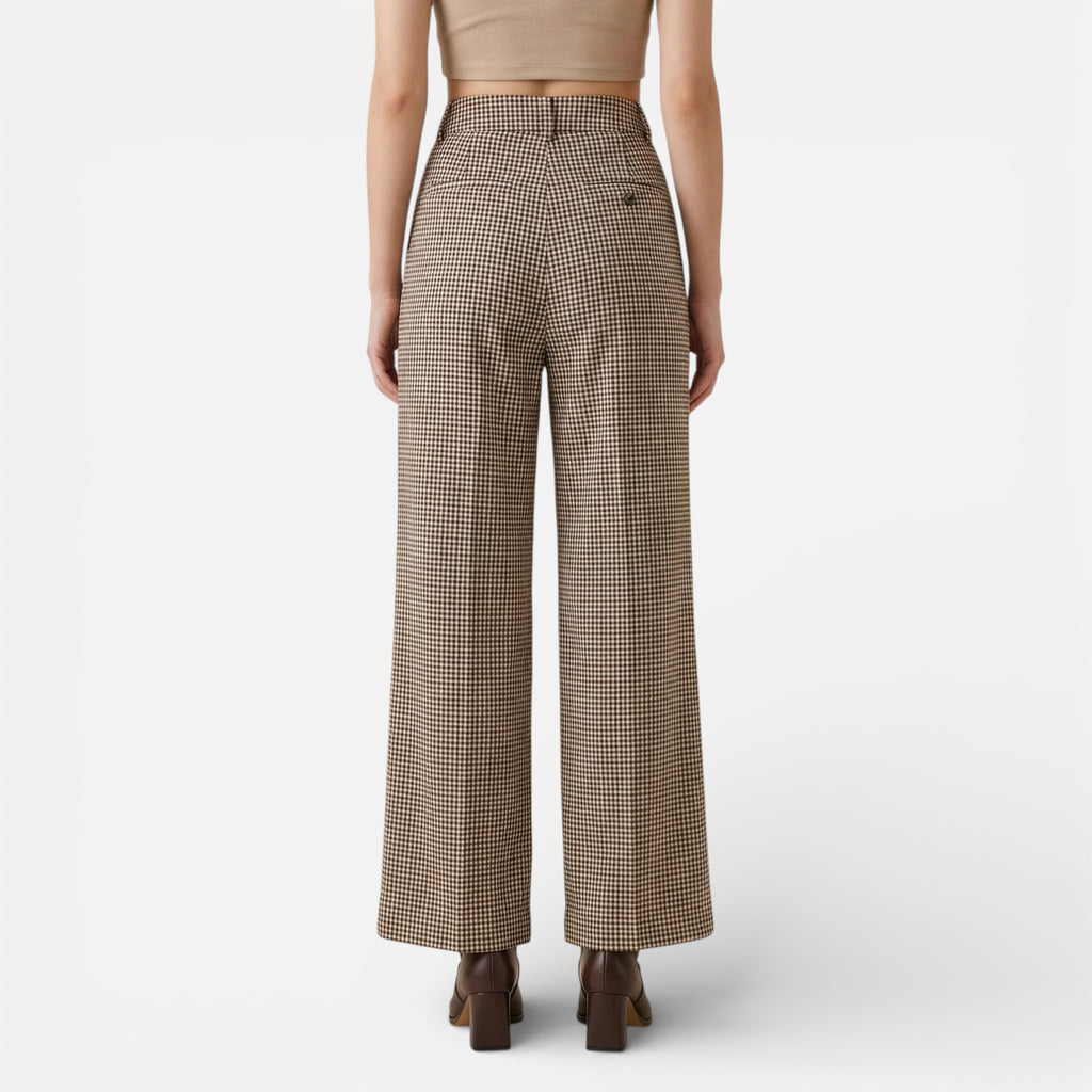 Vellouran | Women's Plaid High Waste Wide Leg Trousers
