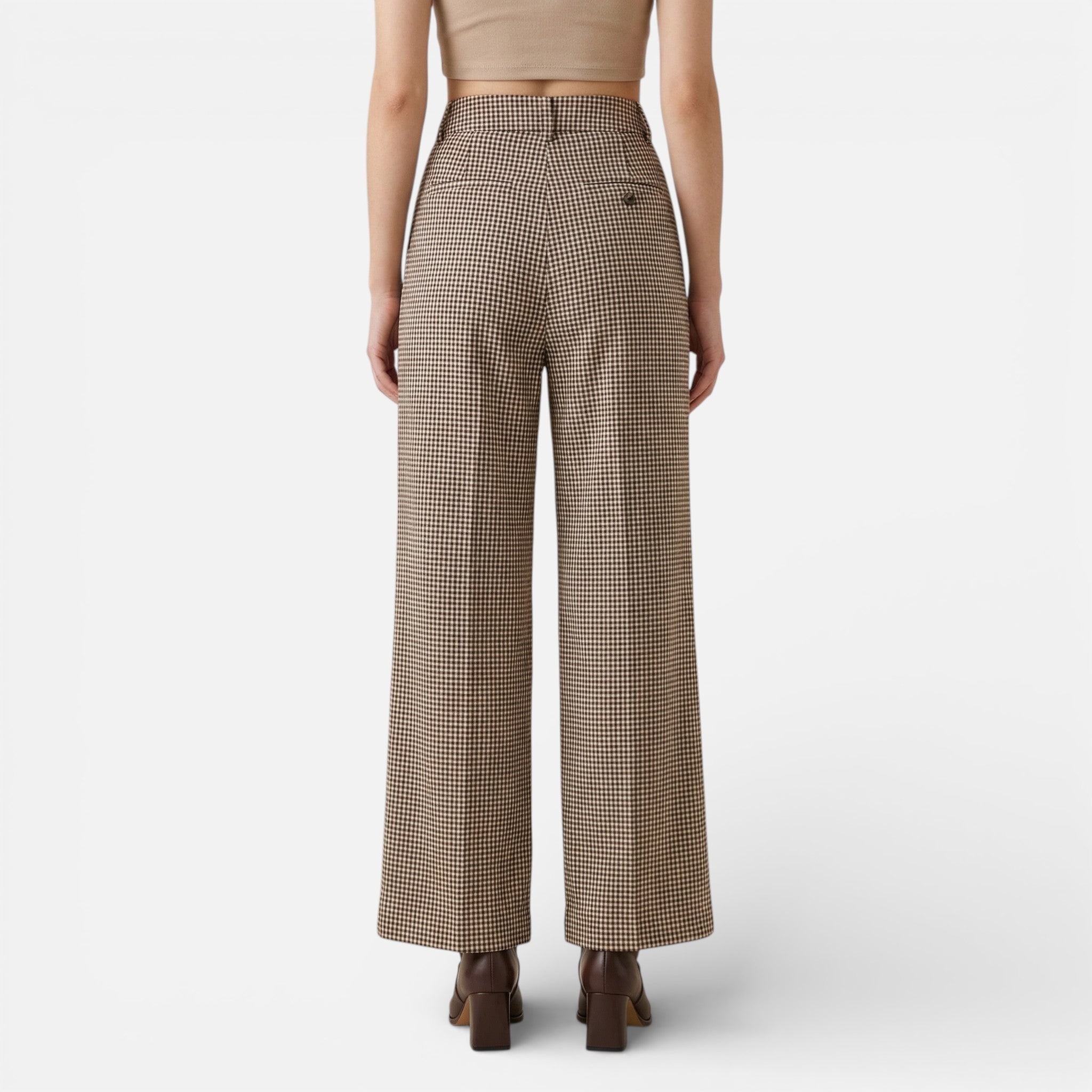 Vellouran | Women's Plaid High Waste Wide Leg Trousers