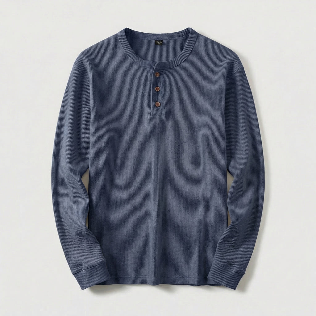 Vellouran | Men's Waffle Knit Henley Long Sleeve