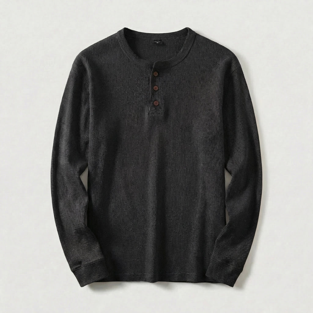 Vellouran | Men's Waffle Knit Henley Long Sleeve