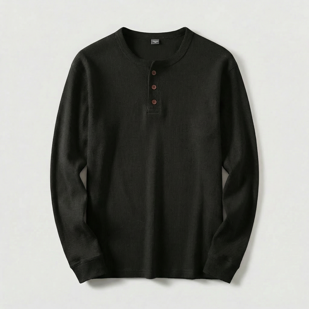 Vellouran | Men's Waffle Knit Henley Long Sleeve