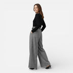 Vellouran | Women's High-Waist Tweed Wide-Leg Pleated Pants