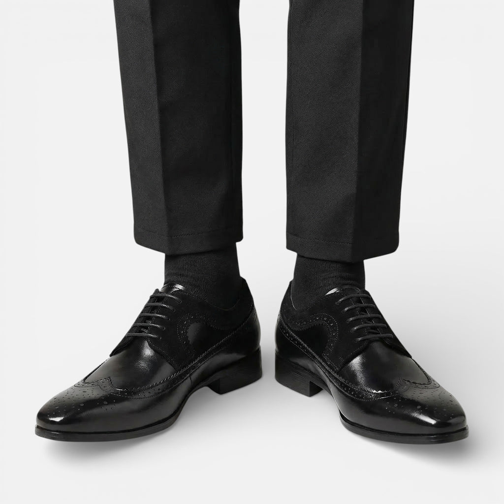 Vellouran | Men's Formal Oxford Dress Shoes with Glossy Look and Wingtip Detail