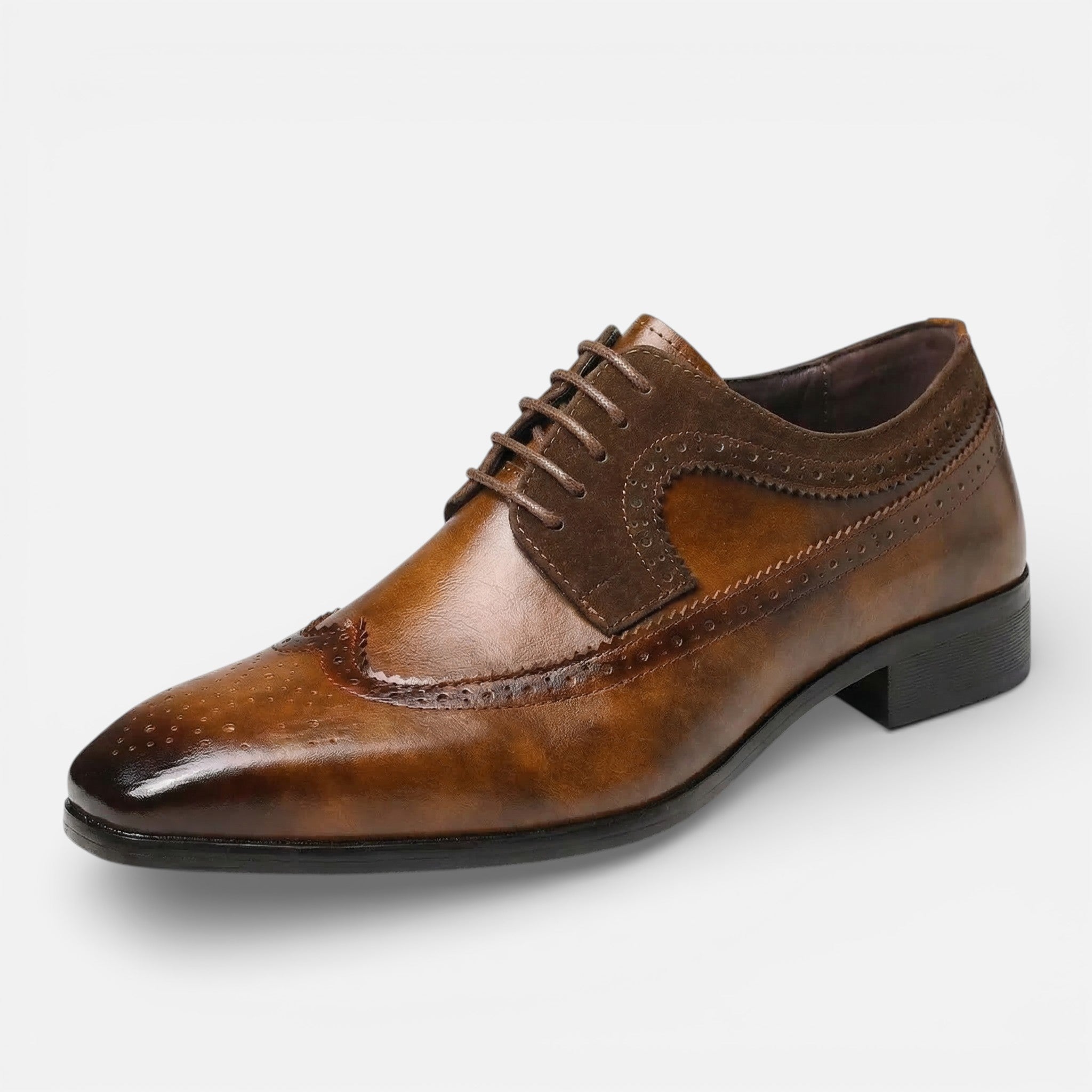 Vellouran | Men's Formal Oxford Dress Shoes with Glossy Look and Wingtip Detail