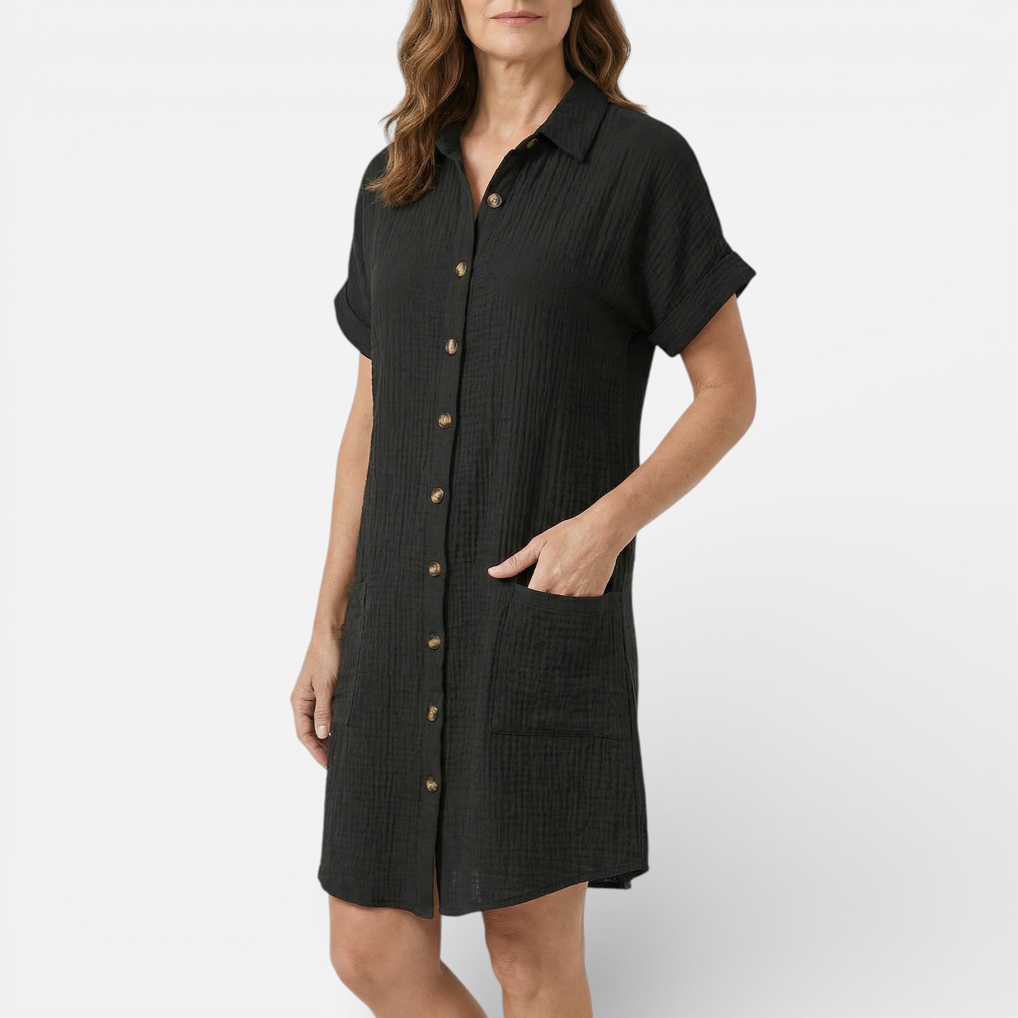 Vellouran | Women's Midi Dress with Buttons and Collar