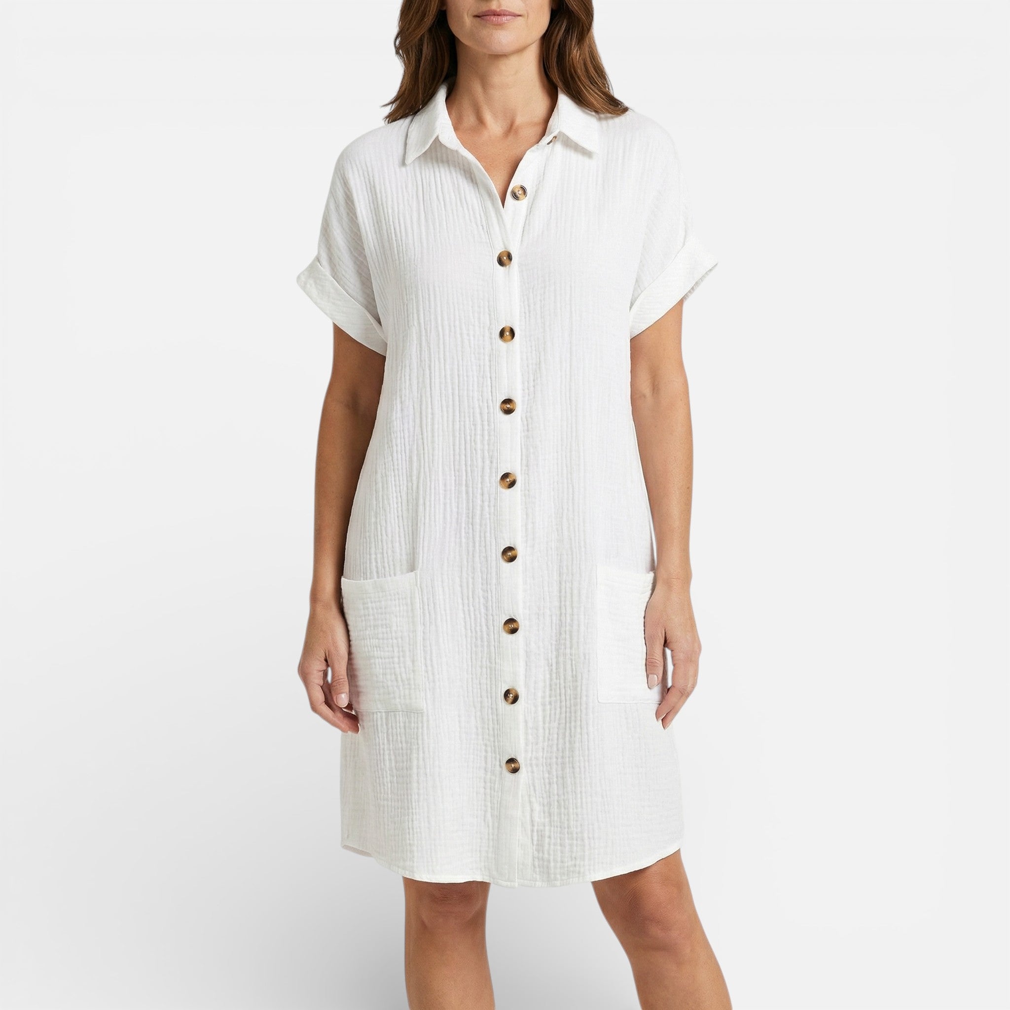 Vellouran | Women's Midi Dress with Buttons and Collar