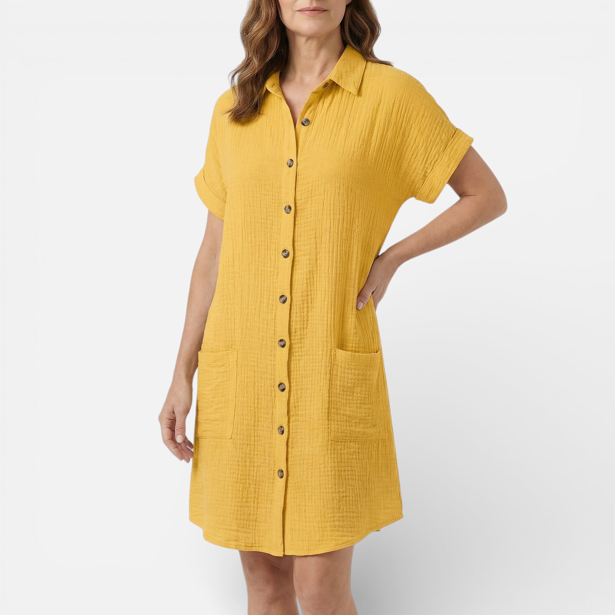 Vellouran | Women's Midi Dress with Buttons and Collar