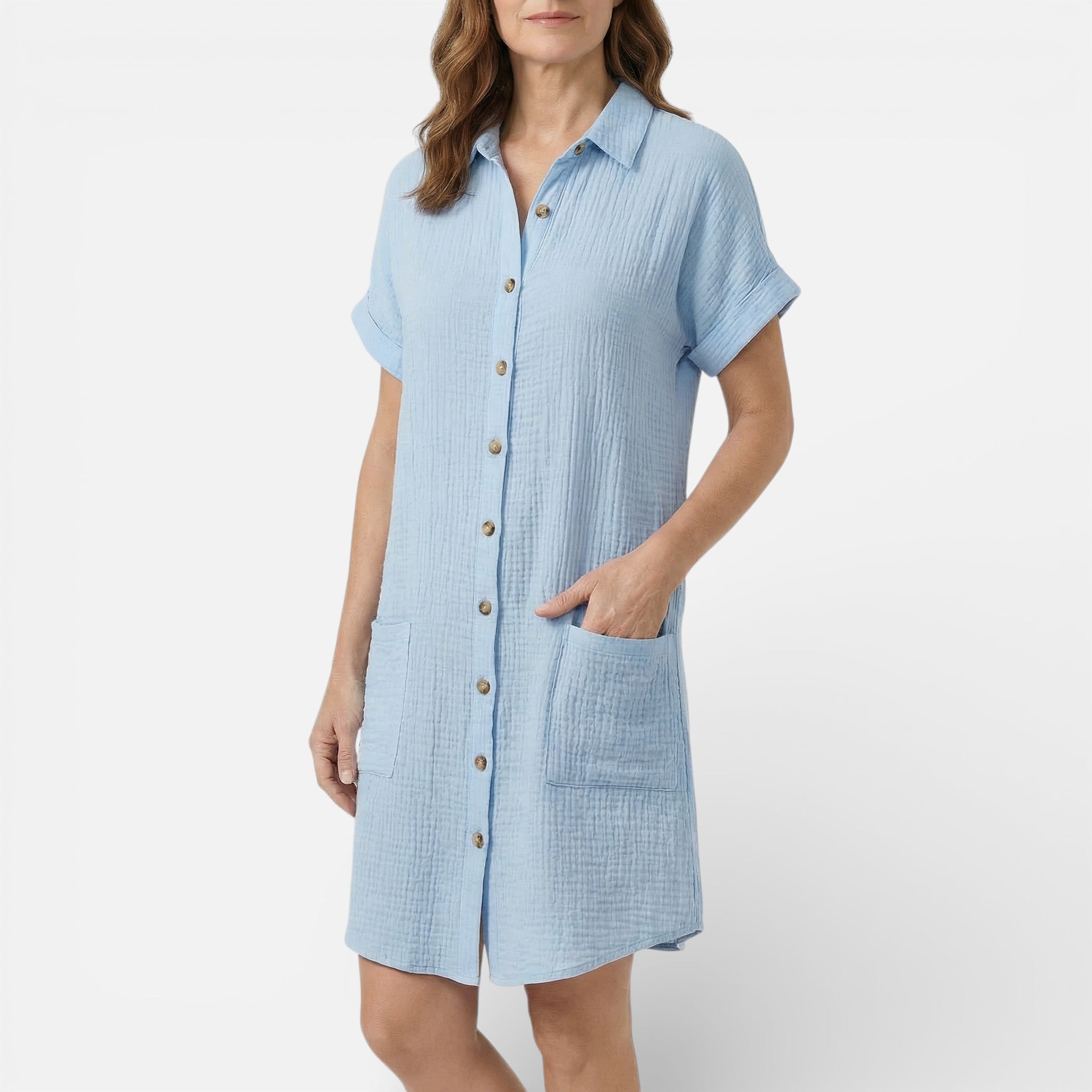 Vellouran | Women's Midi Dress with Buttons and Collar
