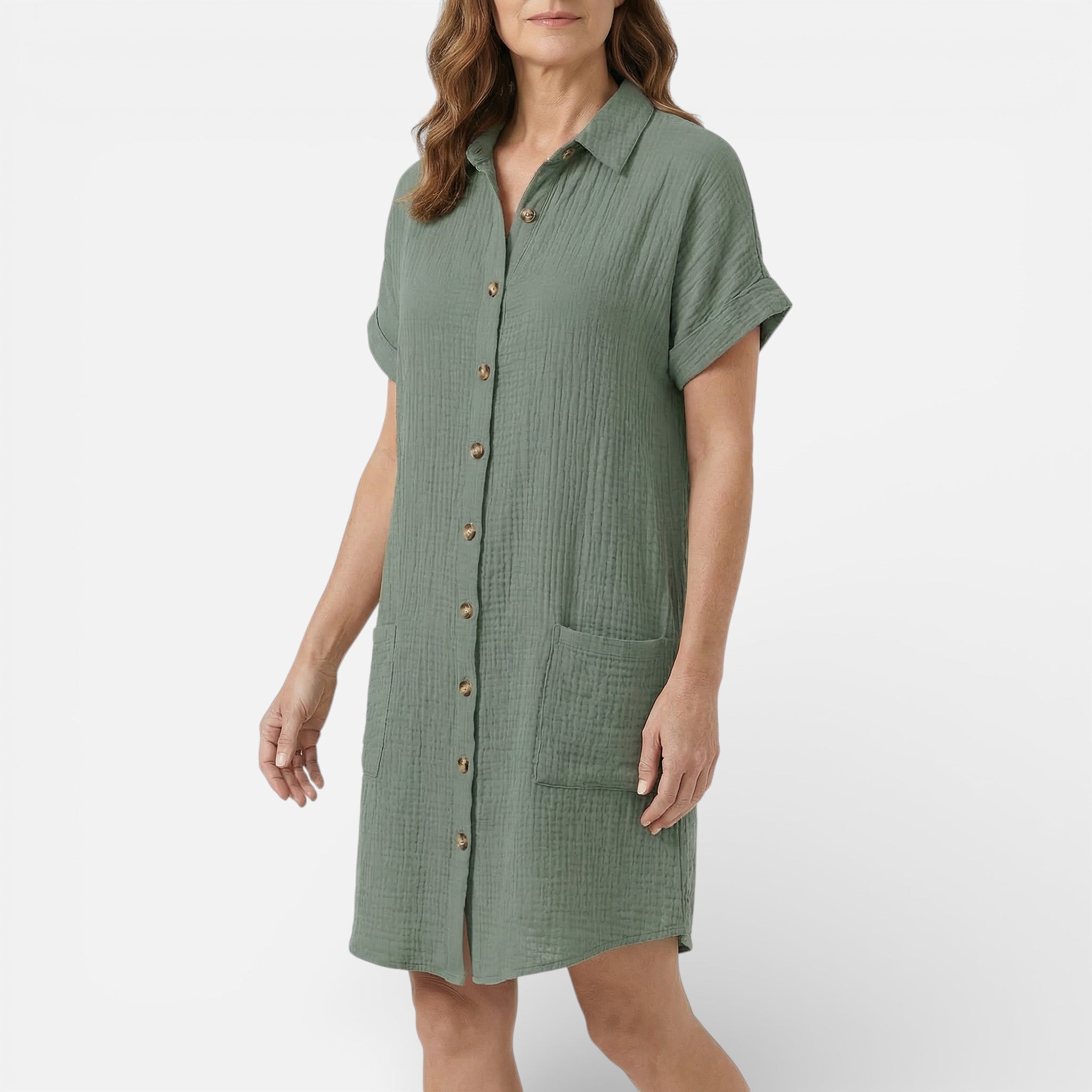 Vellouran | Women's Midi Dress with Buttons and Collar