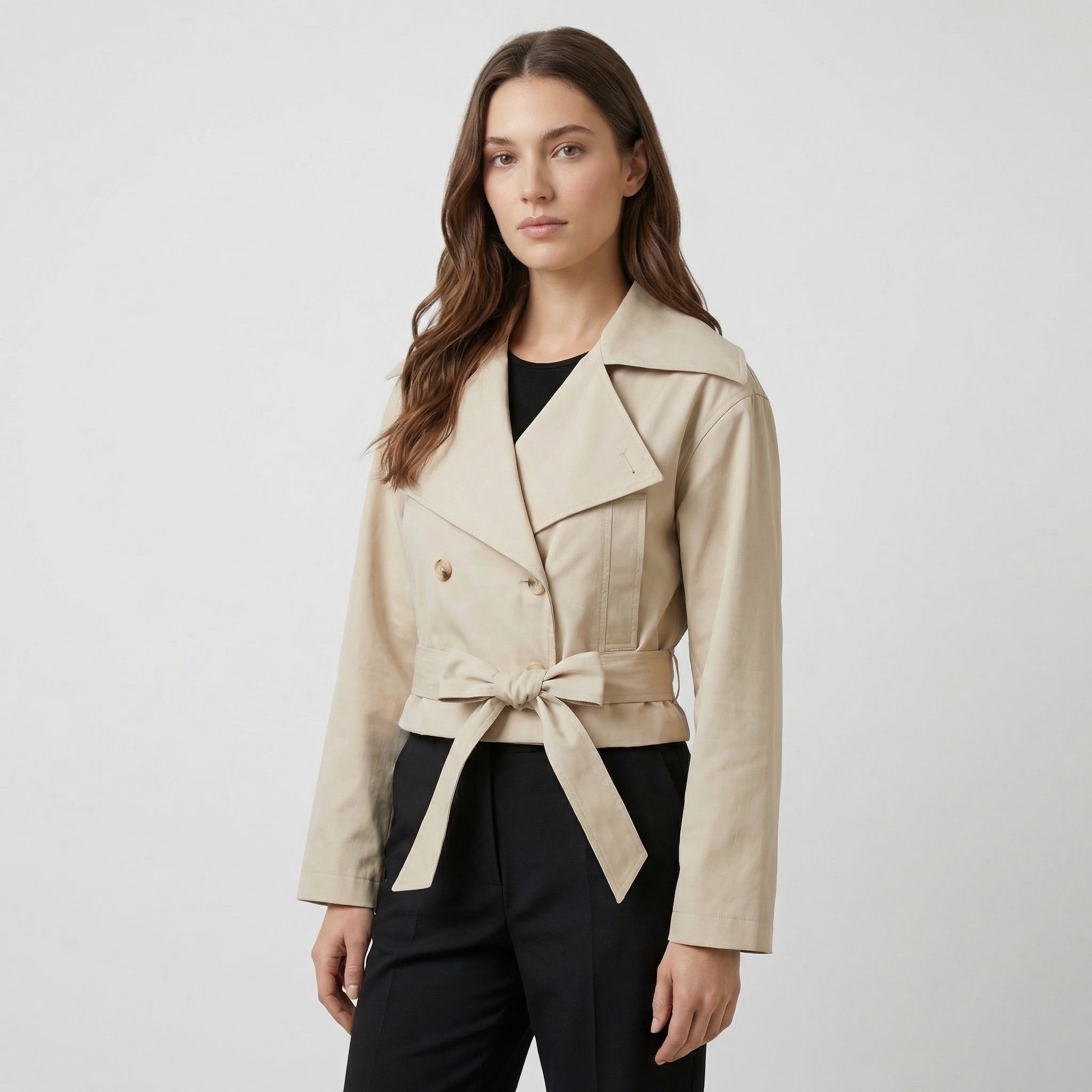 Vellouran | Women's Cropped Belted Spring Trenchcoat