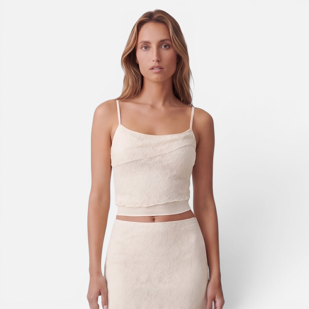 Vellouran | Women's Lace Two-Piece Set - Crop Top and Asymetrical Maxi Skirt