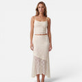 Vellouran | Women's Lace Two-Piece Set - Crop Top and Asymetrical Maxi Skirt
