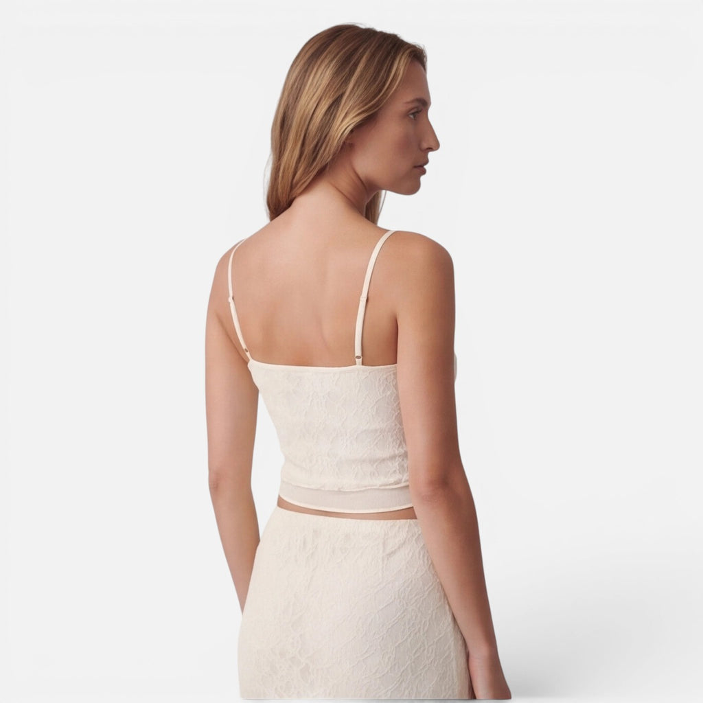 Vellouran | Women's Lace Two-Piece Set - Crop Top and Asymetrical Maxi Skirt