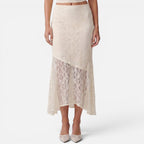 Vellouran | Women's Lace Two-Piece Set - Crop Top and Asymetrical Maxi Skirt