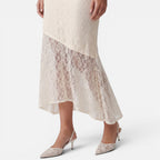 Vellouran | Women's Lace Two-Piece Set - Crop Top and Asymetrical Maxi Skirt