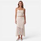 Vellouran | Women's Lace Two-Piece Set - Crop Top and Asymetrical Maxi Skirt