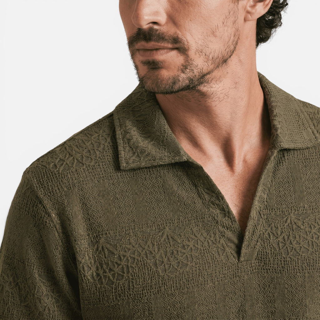 Vellouran | Men's Breathable Knitted Polo Shirt with Pattern