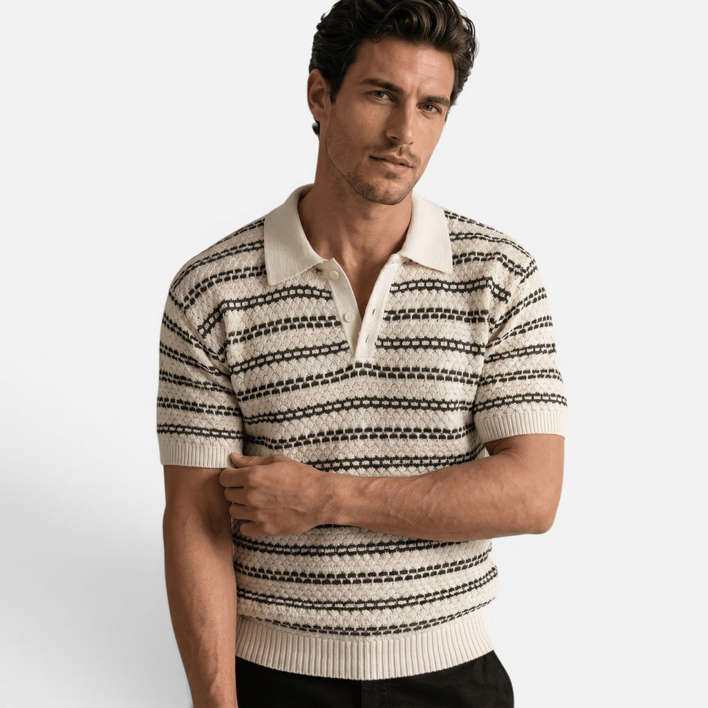 Vellouran | Men's Striped Knit Polo Shirt