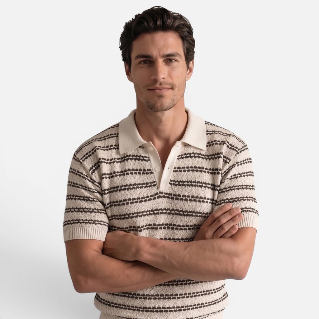 Vellouran | Men's Striped Knit Polo Shirt