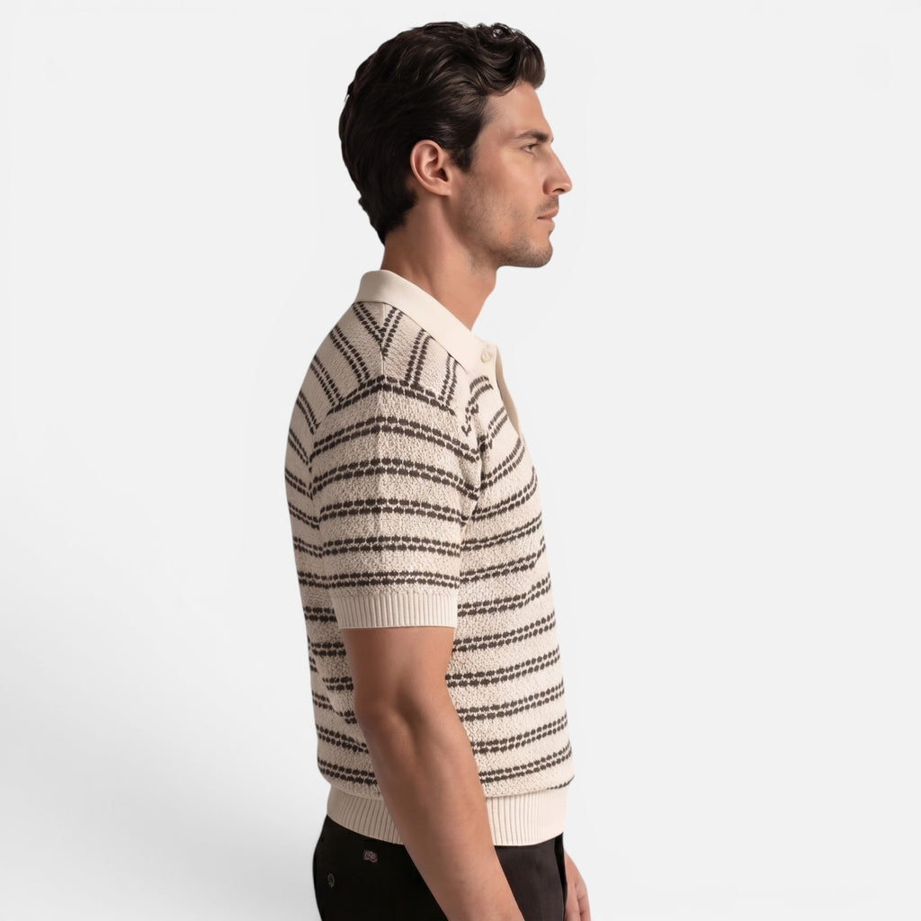 Vellouran | Men's Striped Knit Polo Shirt