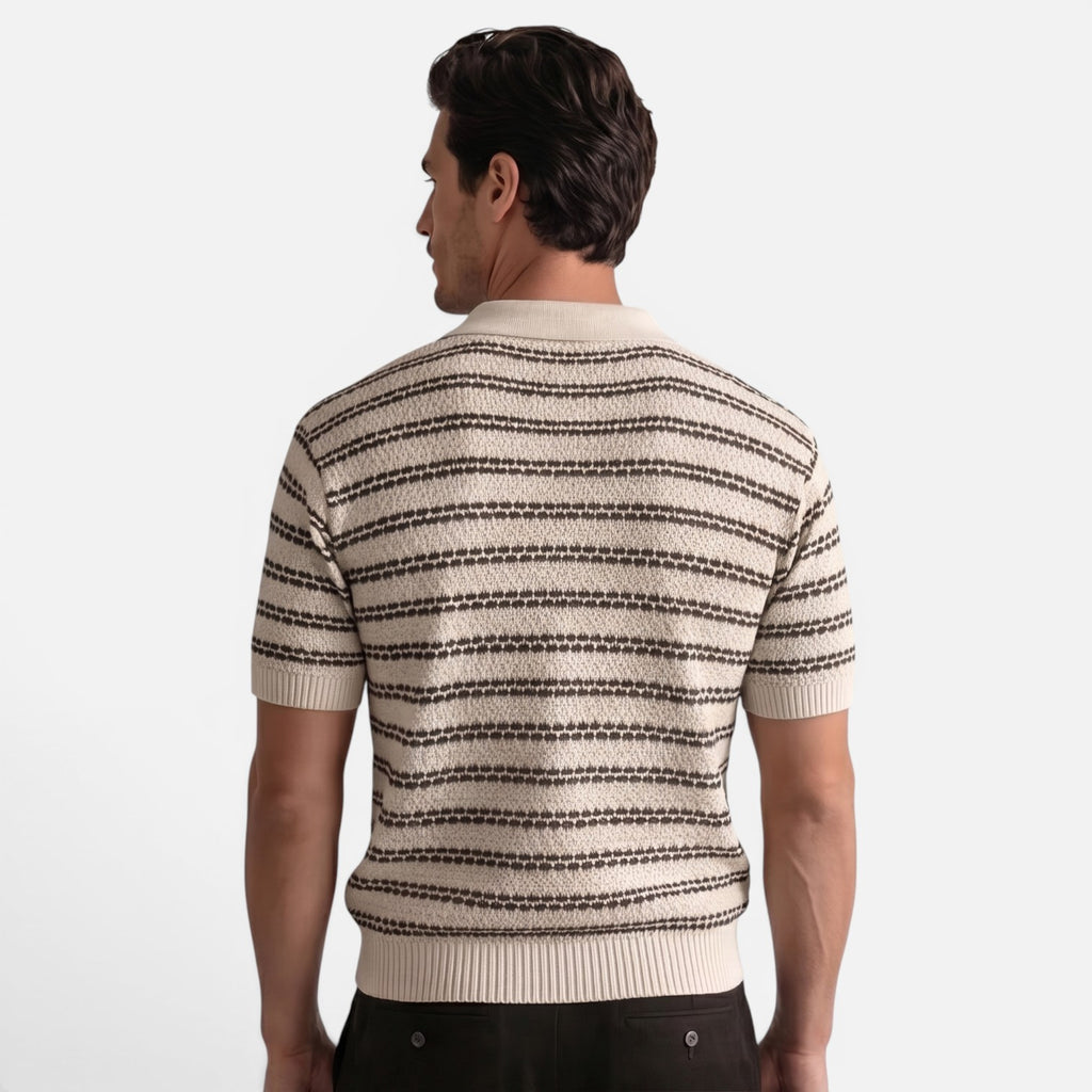 Vellouran | Men's Striped Knit Polo Shirt
