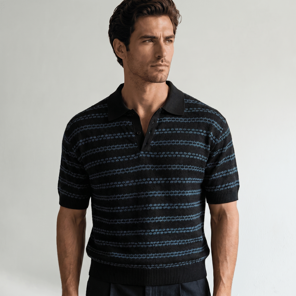 Vellouran | Men's Striped Knit Polo Shirt